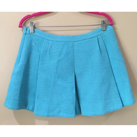 Zara Sky Blue Tweed Block Pleated Mini Skirt skort short size s new - Picture 6 of 7